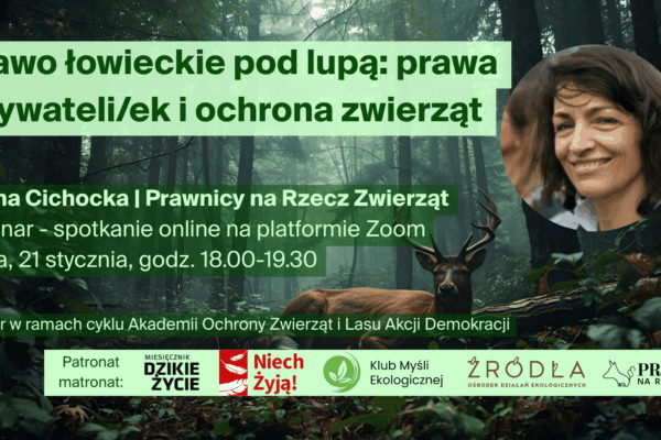 Zapraszamy na webinar: Prawo łowieckie pod lupą: prawa obywateli i ochrona zwierząt