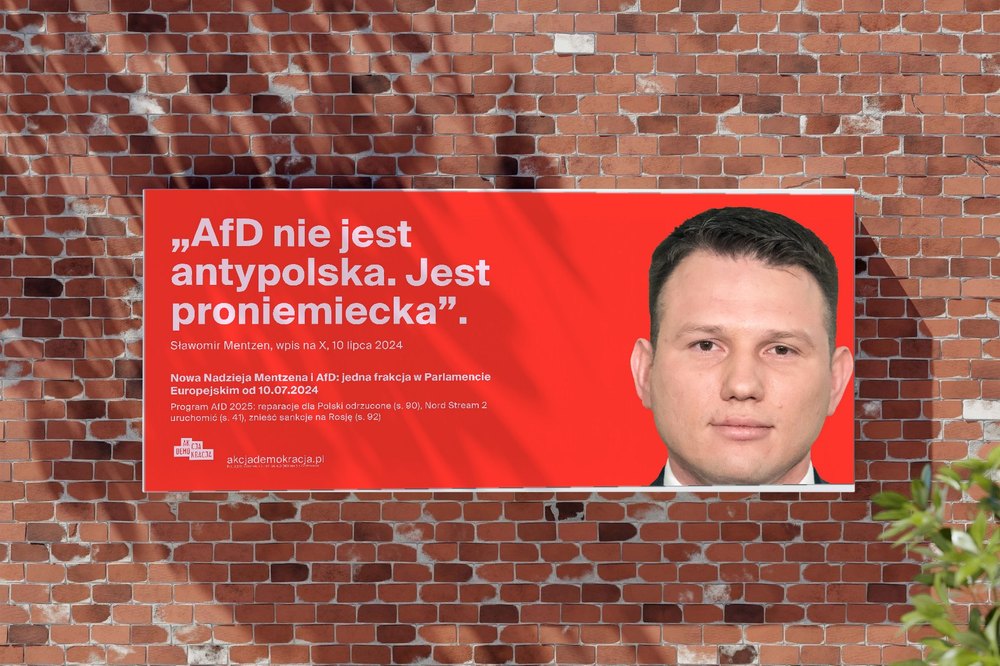 Projekt billboardu z cytatem Sławomira Mentzena o AfD
